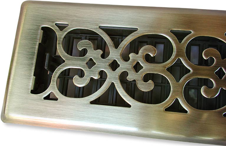 Victorian vent cover in antique brass closeup 2